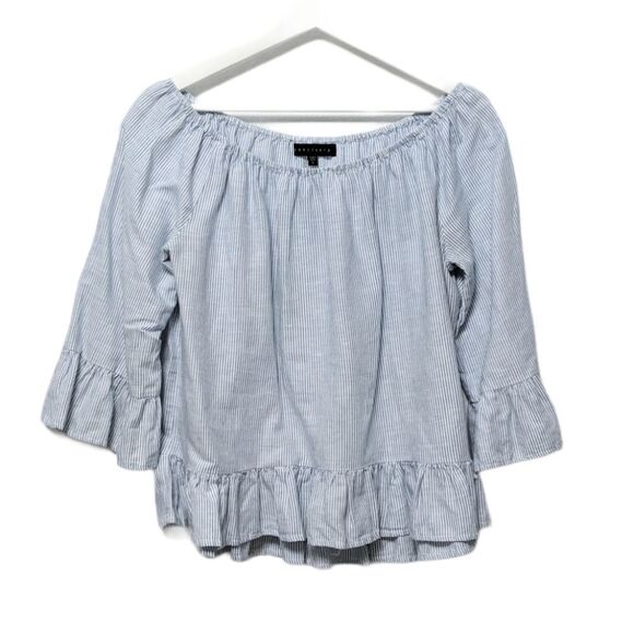 SANCTUARY 100% Linen Striped Peplum Top L - Picture 2 of 7